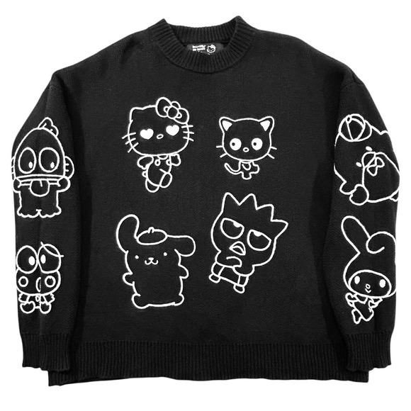 FOREVER 21 X Hello Kitty Graphic Sweater Sz M Black White Graphic - Picture 1 of 8